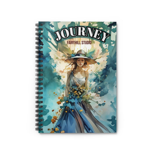 Journal - Girl with Summer Hat and Dress on Clouds, Blue Tones, Ruled Line Notebook