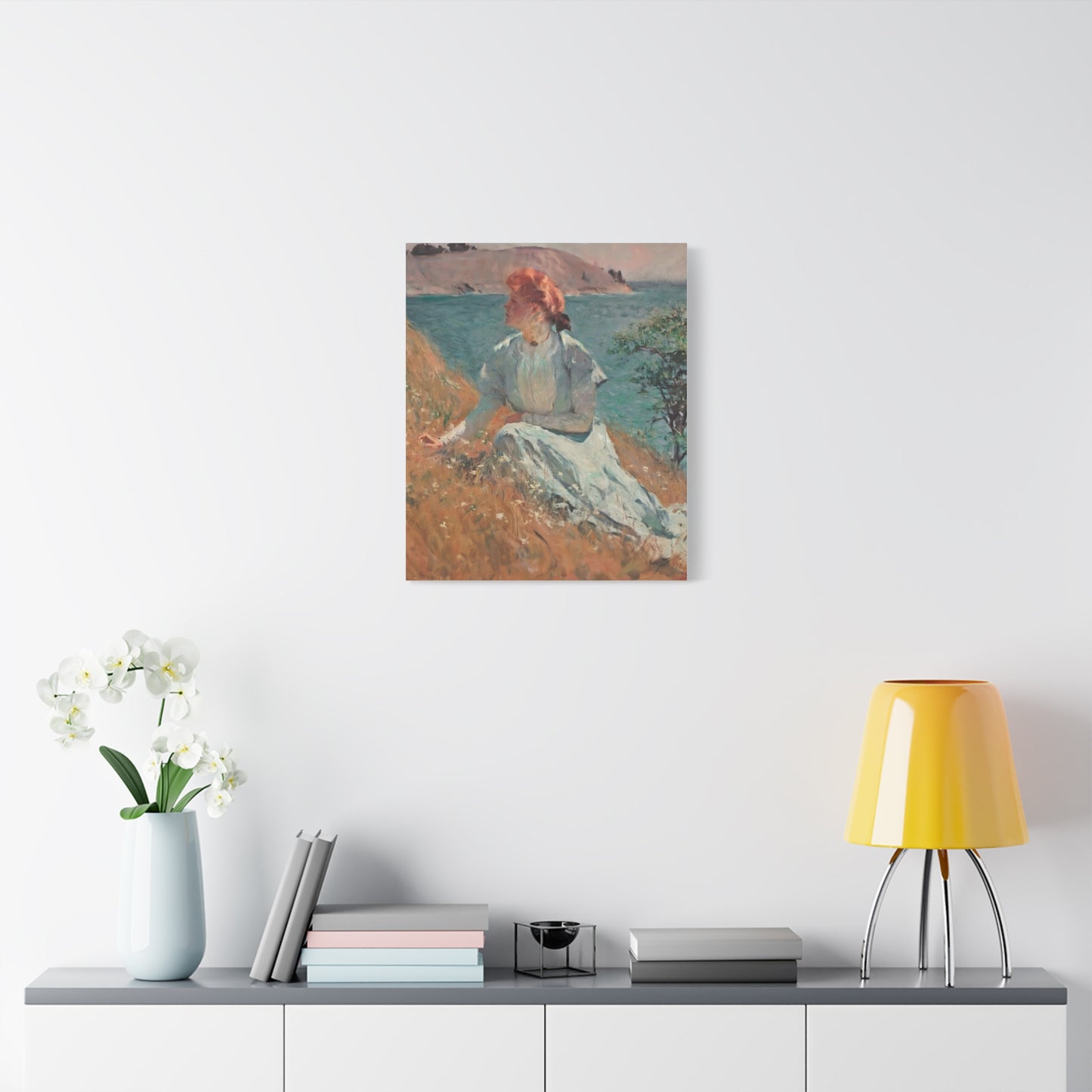 Canvas Art - Monet Style Floral Serenity with Elegant Woman and Flower Basket, Stretched Matte 1 25"