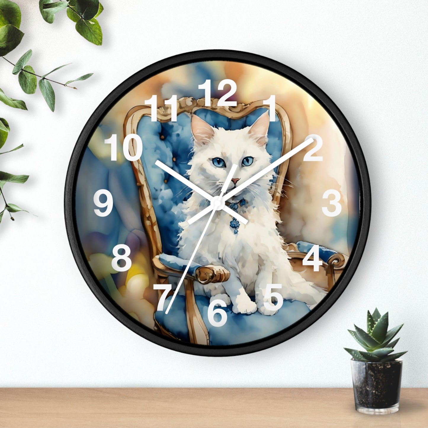 White Cat Lovers Wall Clock