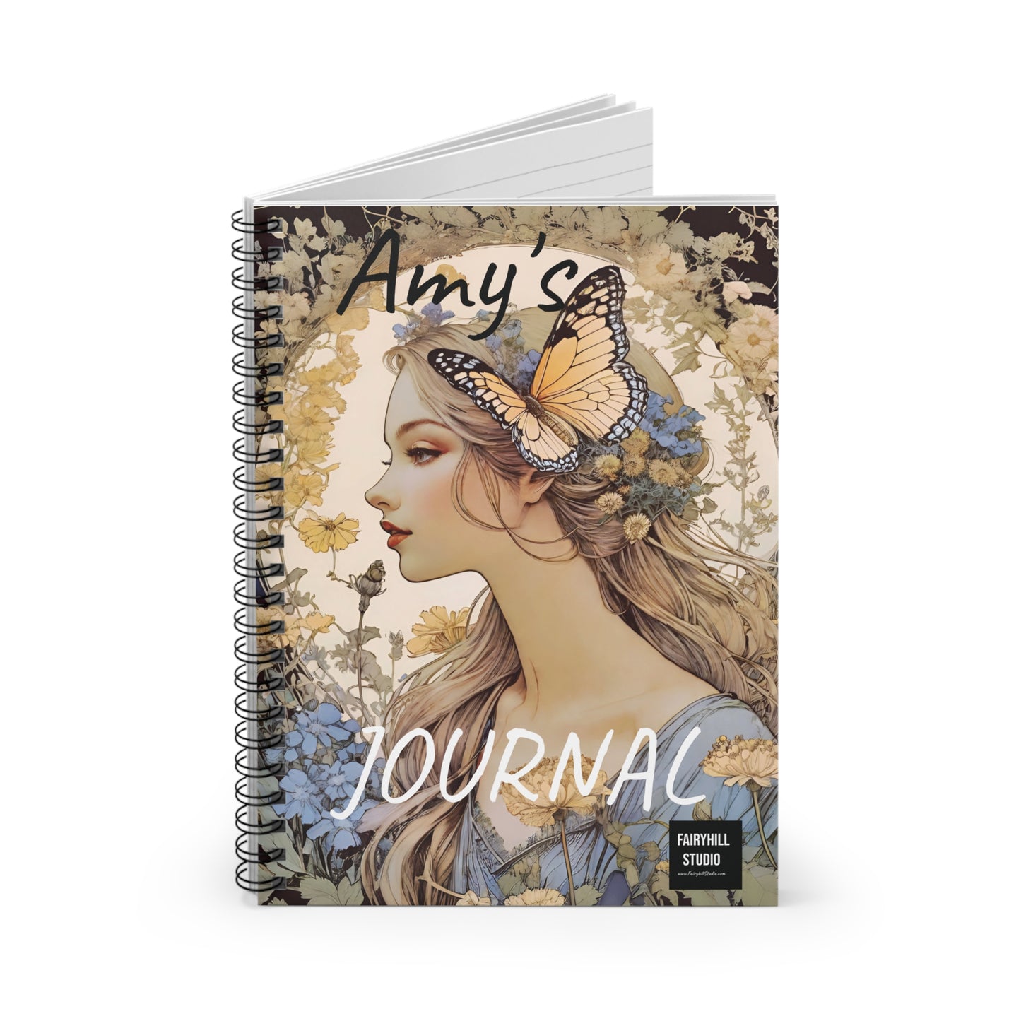Girl with a butterfly  journal, Spiral Notebook , Ruled Line, Personalized Journal Gift notebook - Customized Journal Personalized Notebook