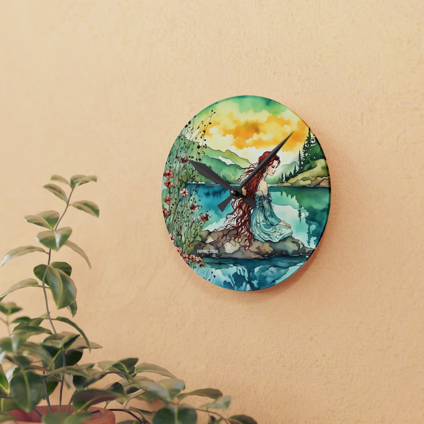 Acrylic Wall Clock - Water Fairy Watercolor Art Decor