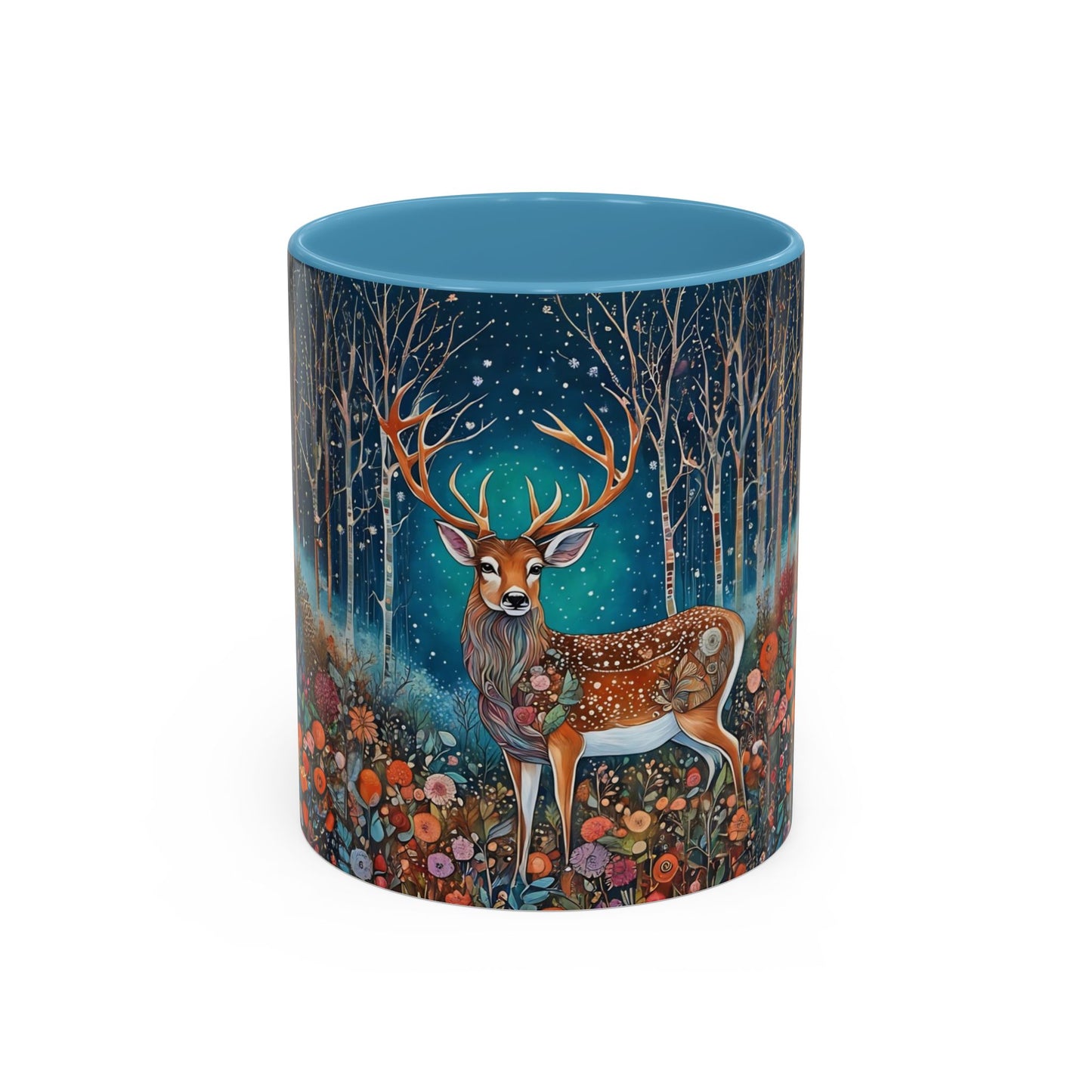 Mug - Boho Winter Deer in Snow Red Coffee Mug for the Holidays