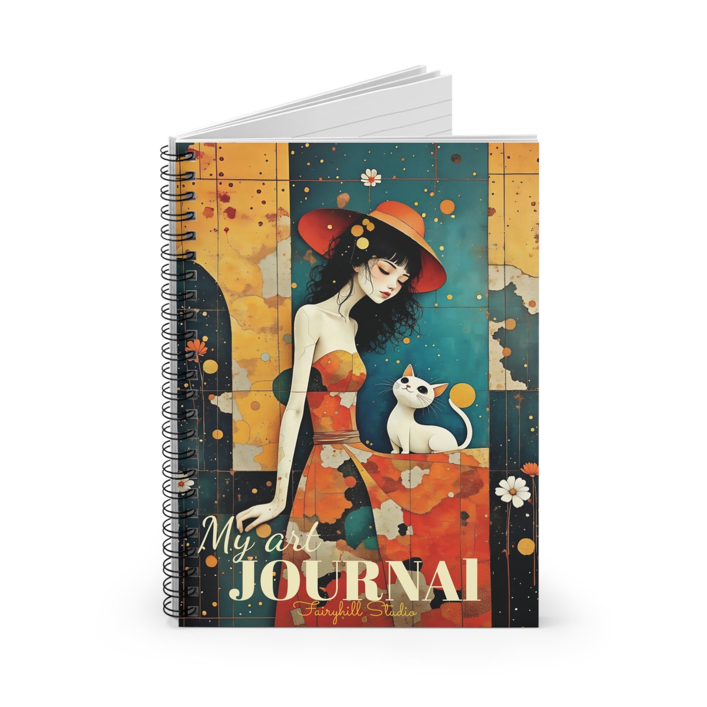 Spiral Notebook - Be Mindful  Witch with a cat art Journal