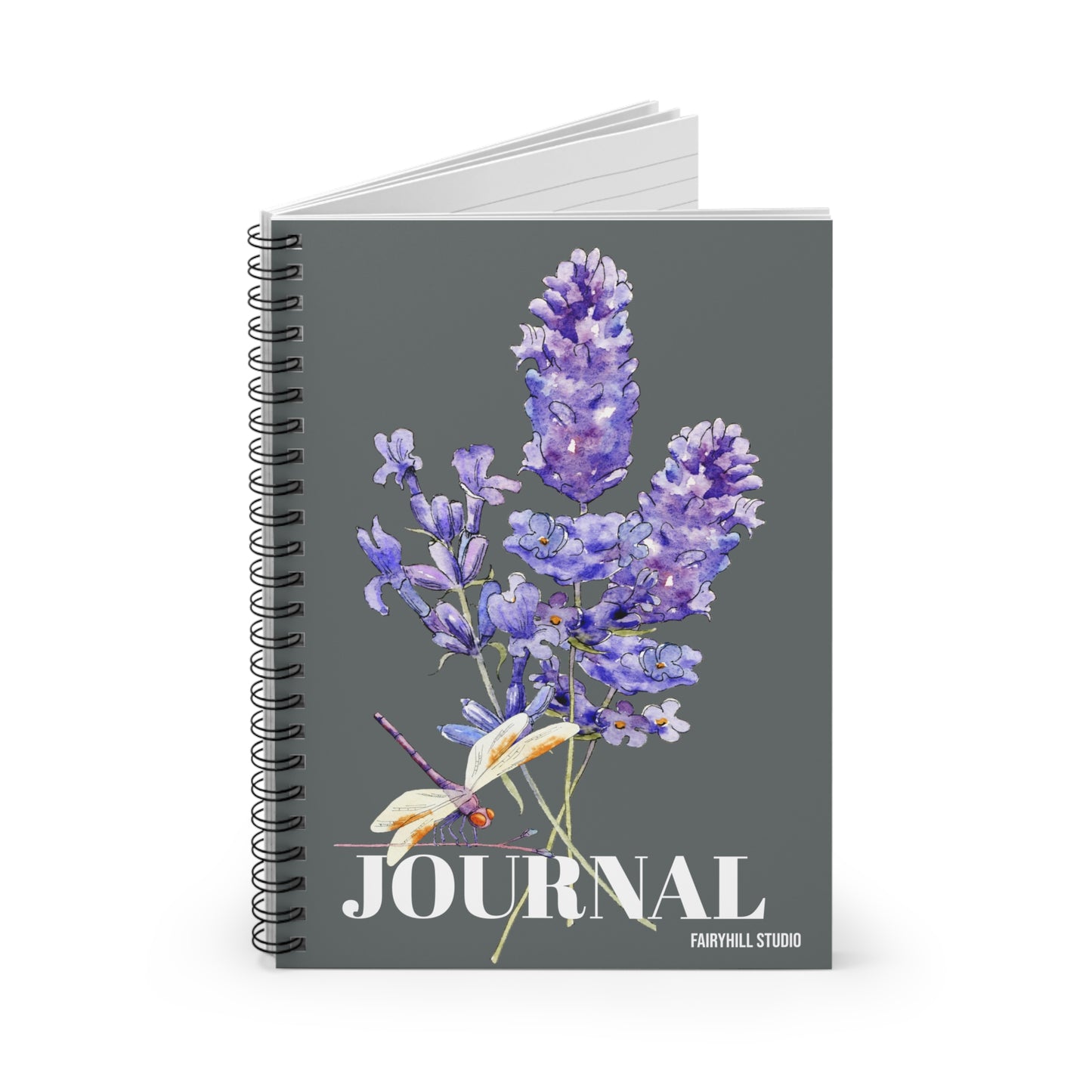 Spiral Notebook - Lavander flowers and a Dragonfly