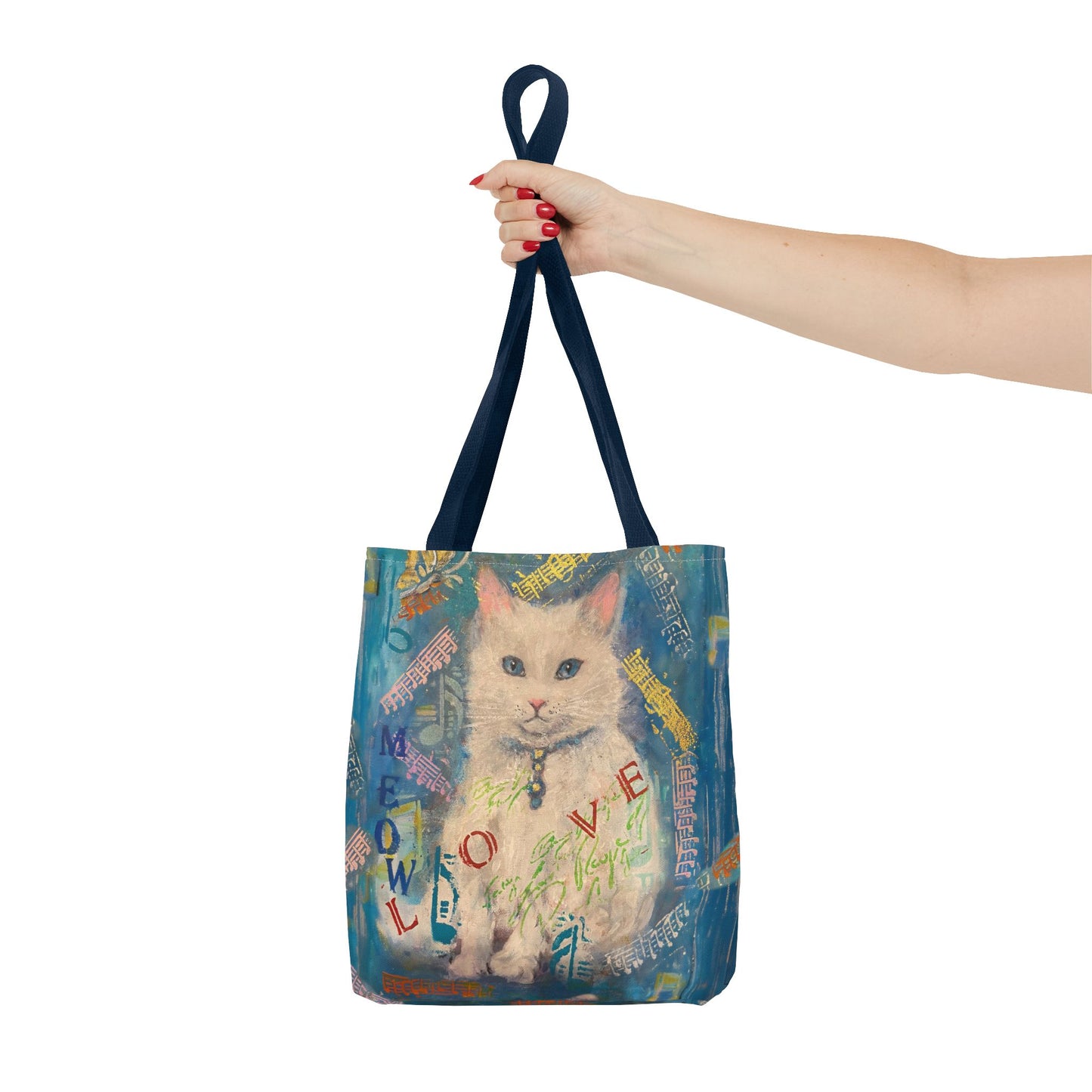 Tote Bag White Cat Good Vibes Only Wall Clock Art