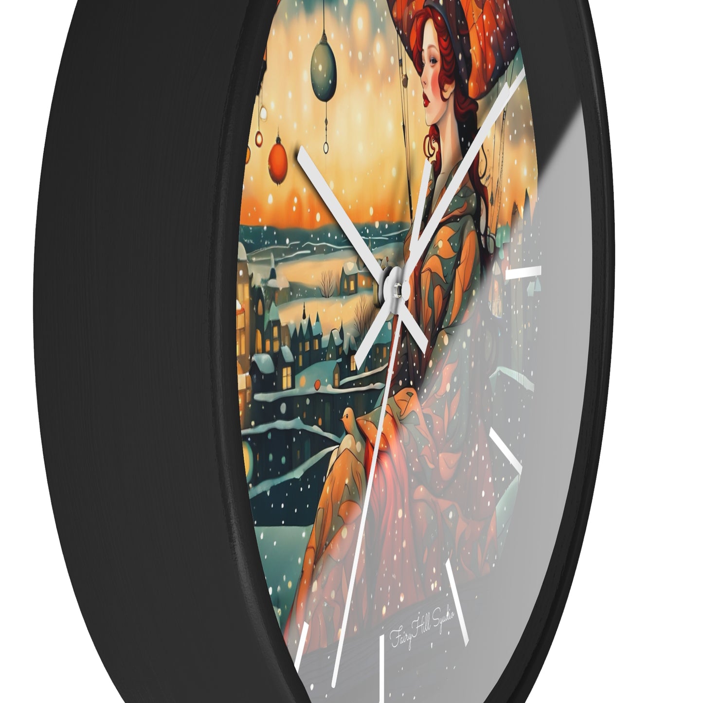 Whimsical City snow Wall Clock, Boho Home Decor, Cat Lover Gift, Cozy Living Room Accessory, Unique Cat Artwork