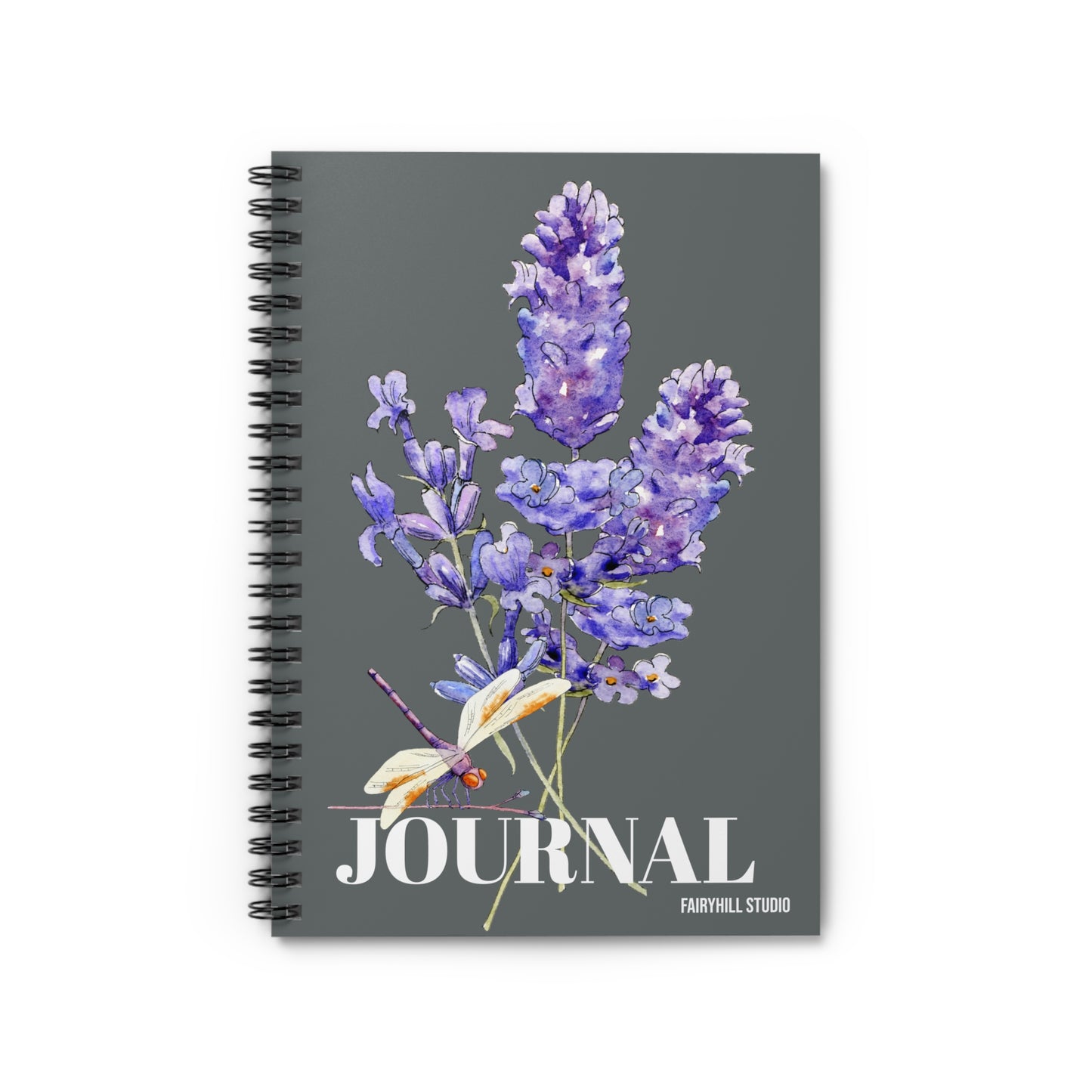 Spiral Notebook - Lavander flowers and a Dragonfly