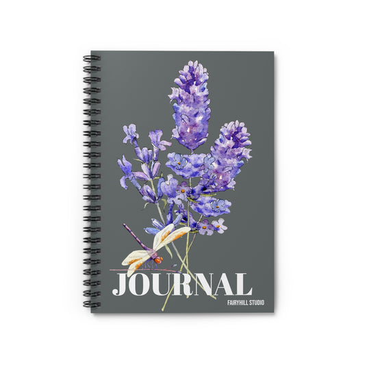 Spiral Notebook - Lavander flowers and a Dragonfly