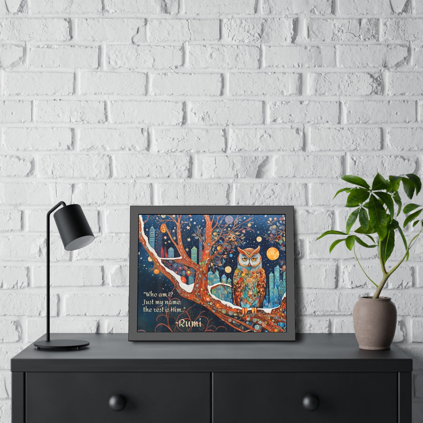 Framed Owl Rumi quote spiritual Owl Poster art by Fairyhill Studio