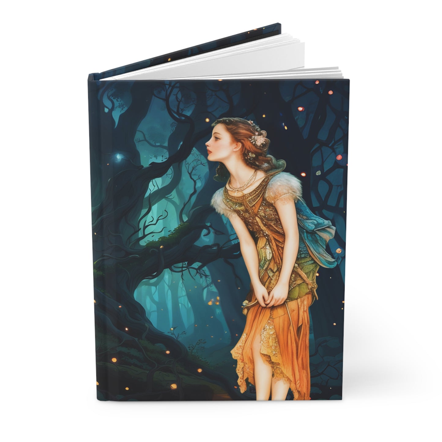 Hardcover Journal Matte - Midsummer Fairy Forest Art Moonlit Magical Dark Woods
