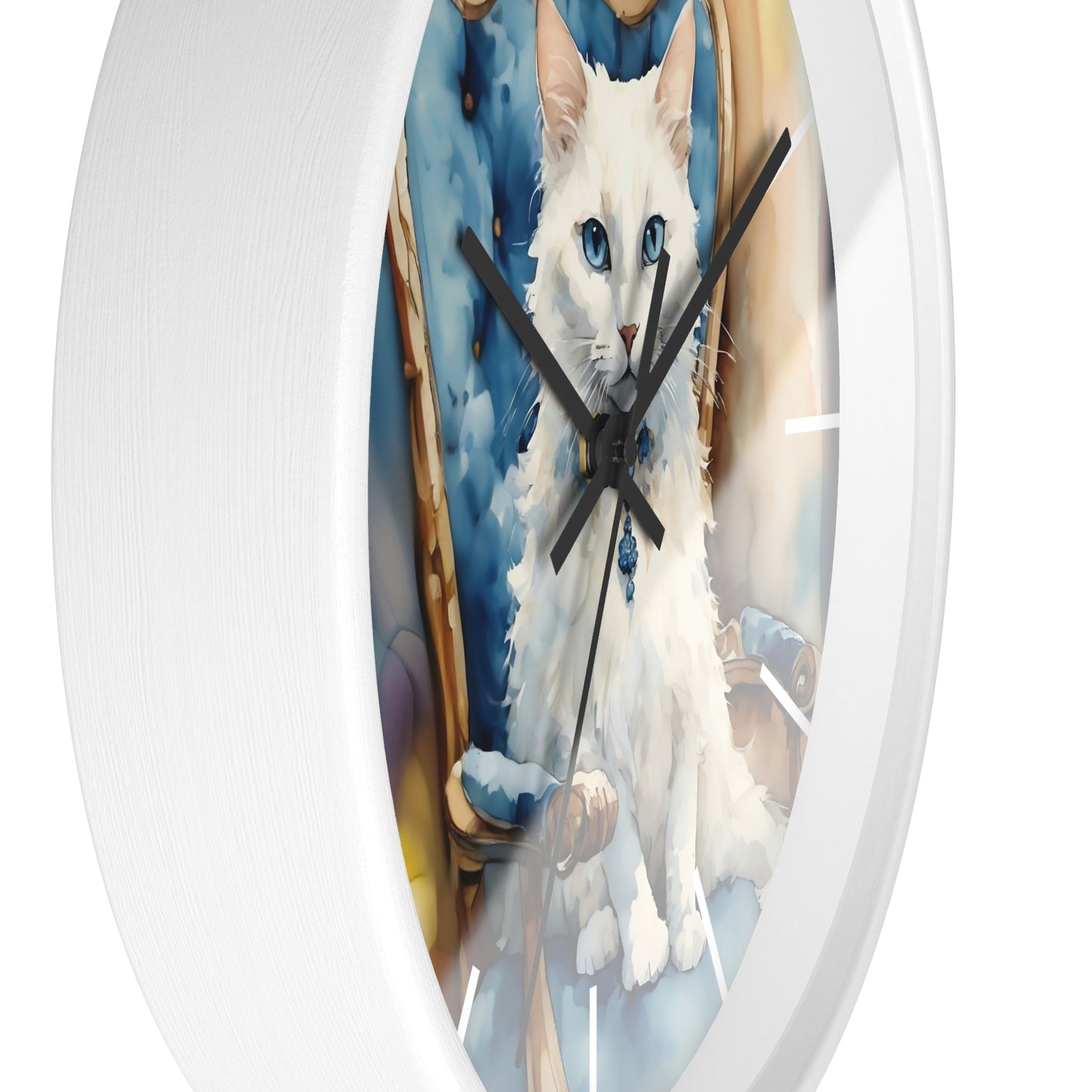 Wall Clock - White Cat with Blue Eyes Art by Fairy Hill Studio