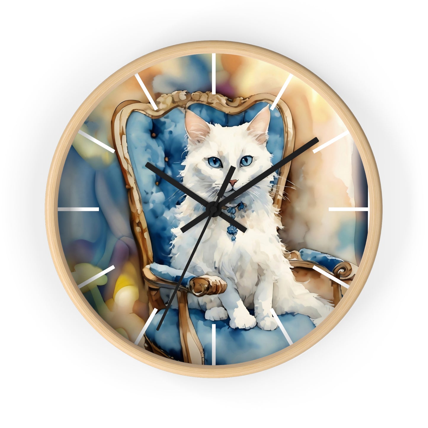 Fairy Hill Studio" White cat "  Wall Clock