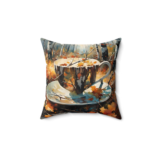Spun Polyester Square   Coffee in Fall  season Pillow