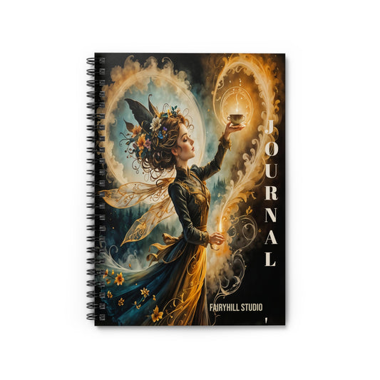Journal - Fairy with a Cup of Coffee Magic Art Gift Notebook - Ruled Line