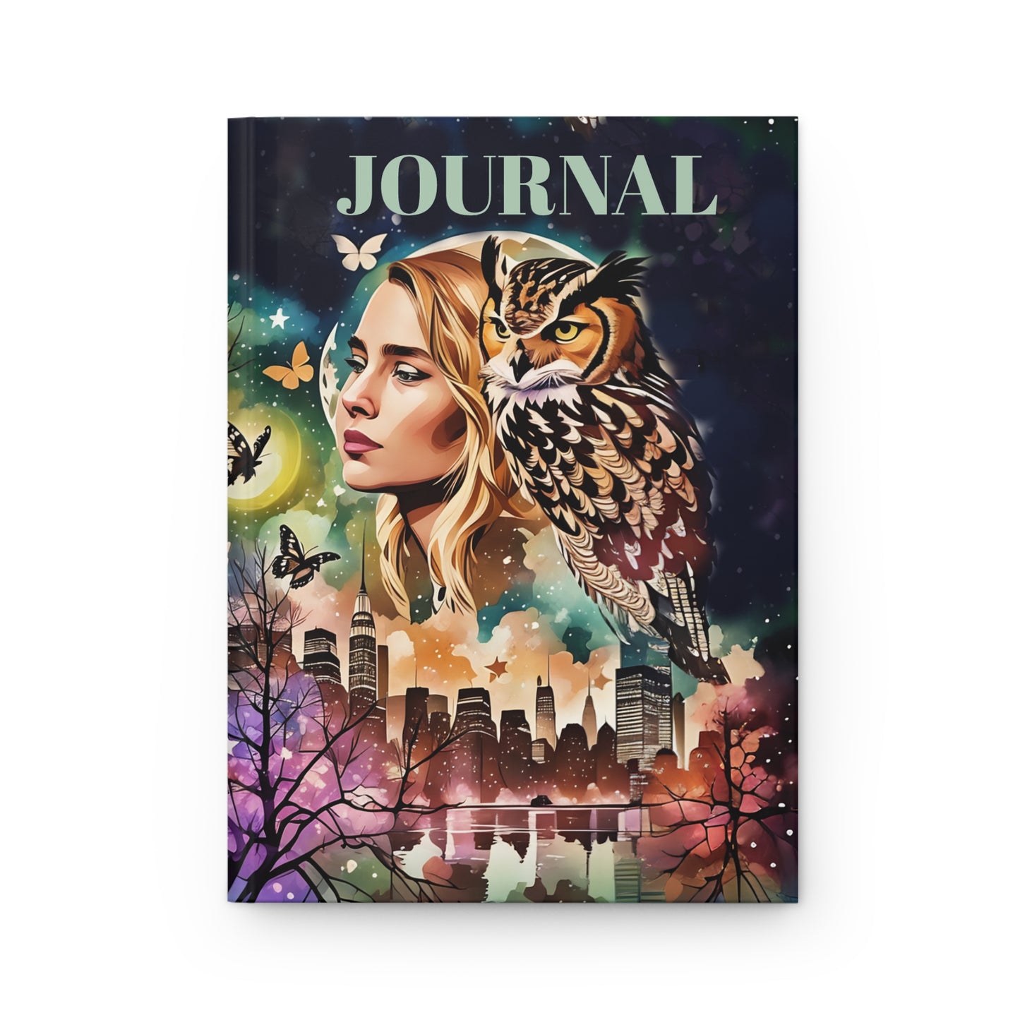 Matte Hardcover Journal - Night Owl Spirit Animal Art Design