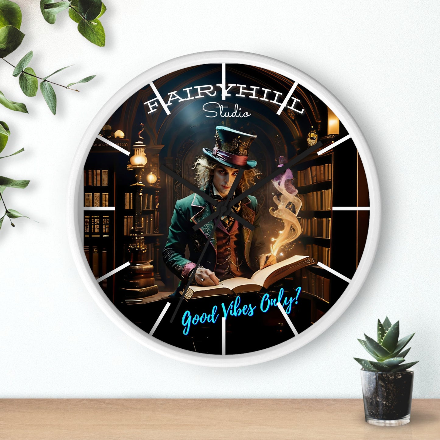 Wall Clock - Good Vibes Only - Mad hatter and Books Art