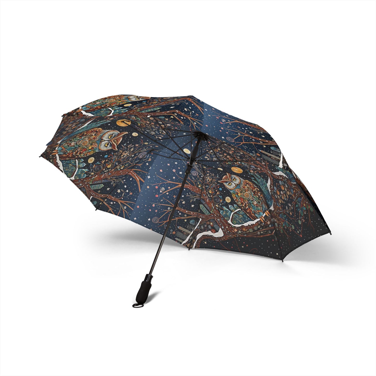 Night Owl Design Semi-Automatic Foldable Umbrella, Unique Rain Gear, Gift for Nature Lovers, Stylish Outdoor Accessory, Floral Print
