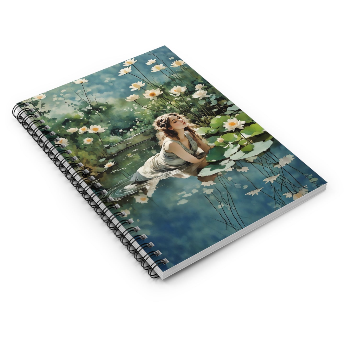 Journal Notebook - A Lovely Girl in Lotus Flower Lake Travel Journey Art by FairyHill Studio