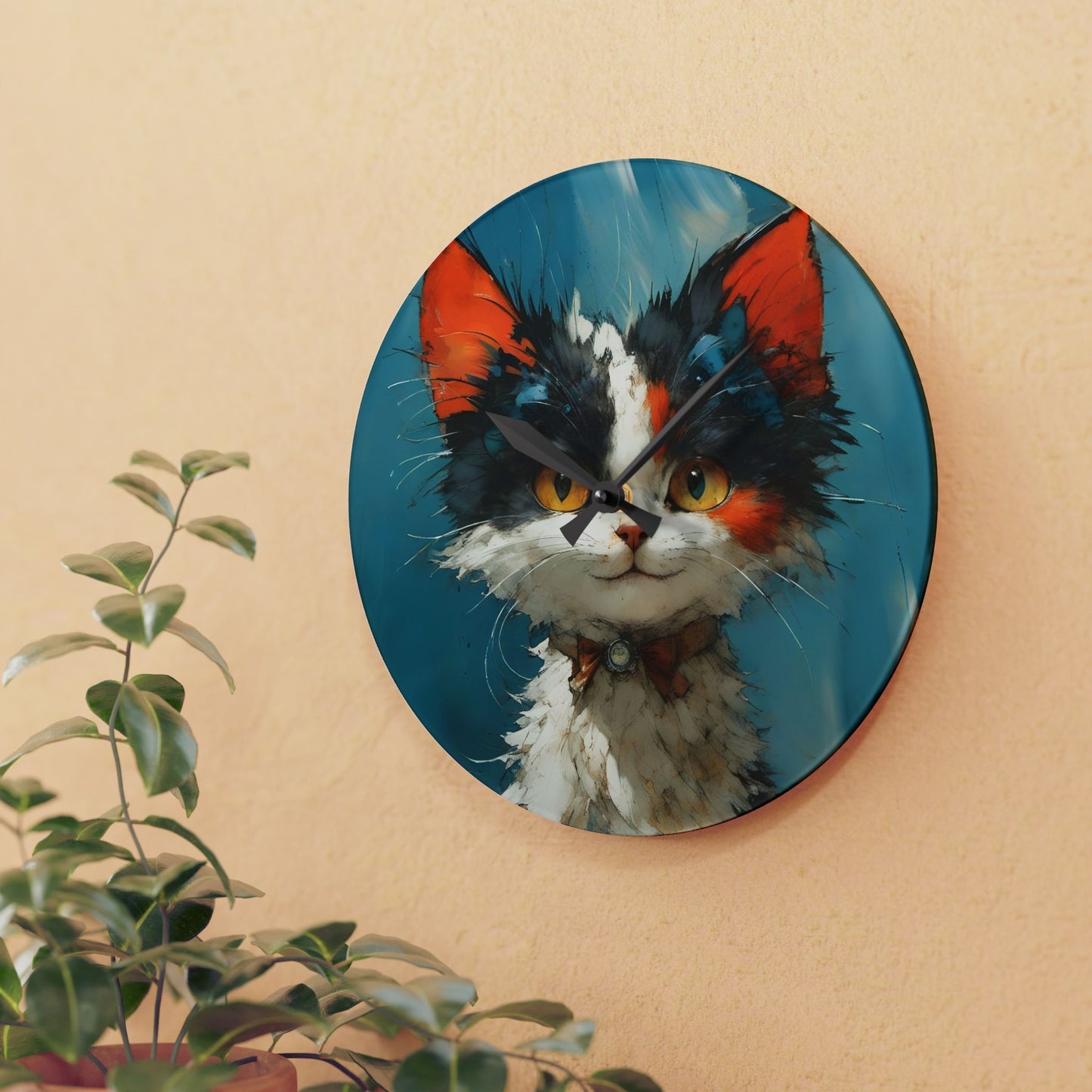 Cat Wall Clock - Fairy Hill Studio Cute Cat Artwork