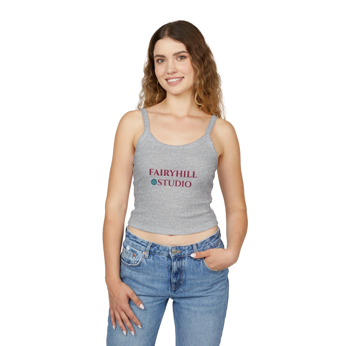 Fairyhill Studio Logo Crop Tank Top — Women's Spaghetti Strap Graphic Tank