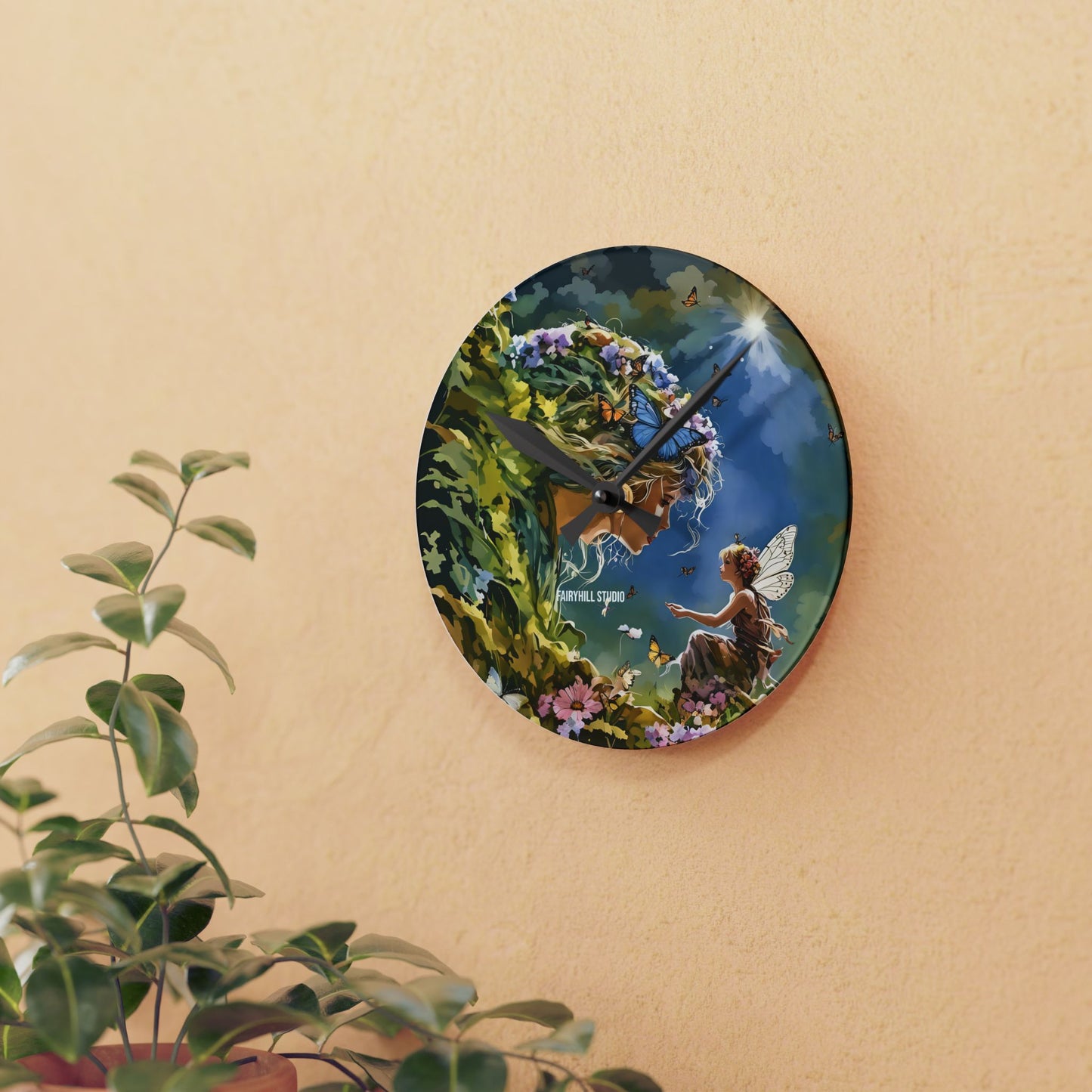 Wall Clock - Nature Fairy Offering Gifts to the Goddess of Nature - Meaningful Art