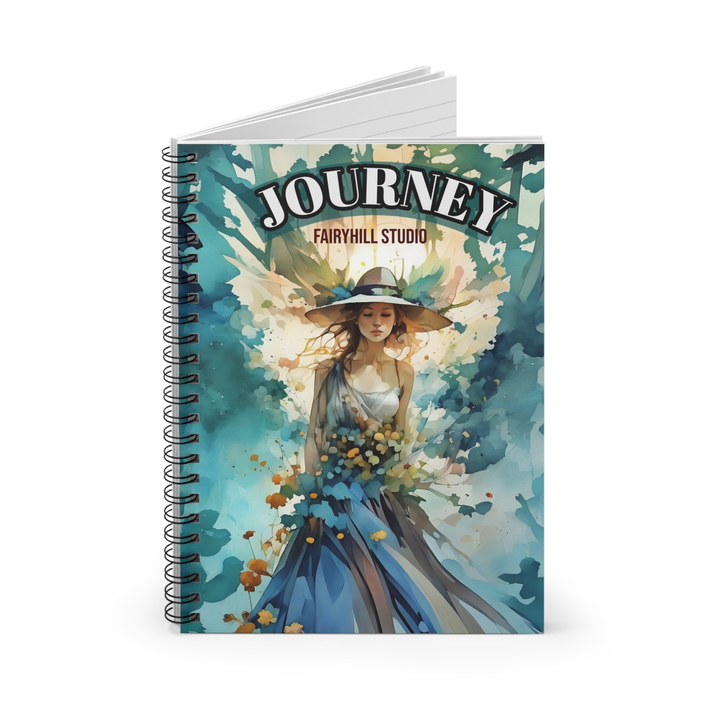Journal - Girl with Summer Hat and Dress on Clouds, Blue Tones, Ruled Line Notebook