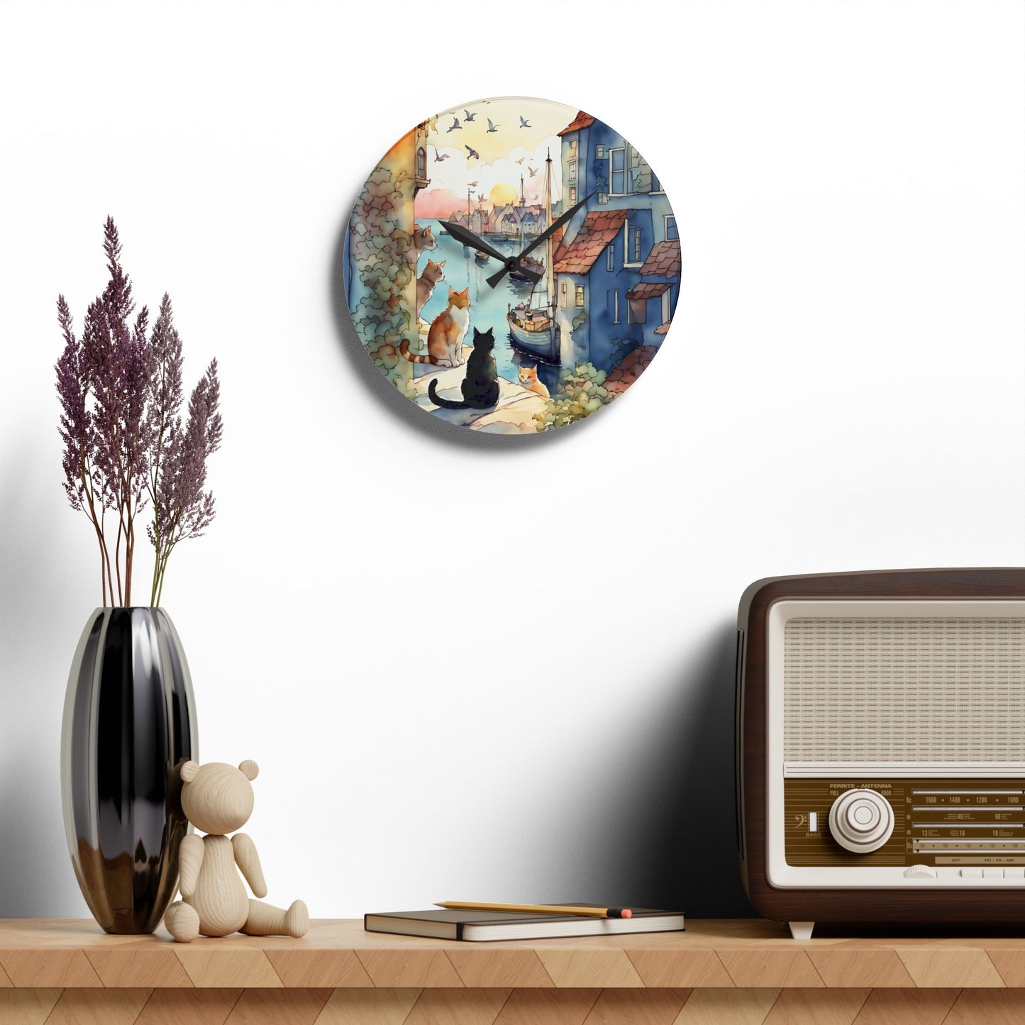 Cats by the Sea - by Fairyhill Studio  Wall clock  Gift   Acrylic Wall Clock