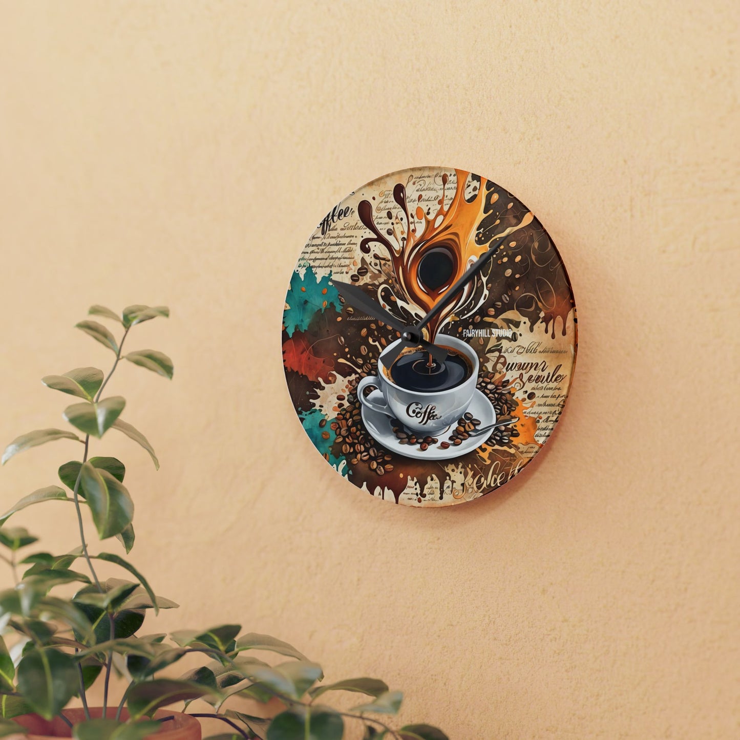 Acrylic Wall Clock  Morning Roast Coffee /Art