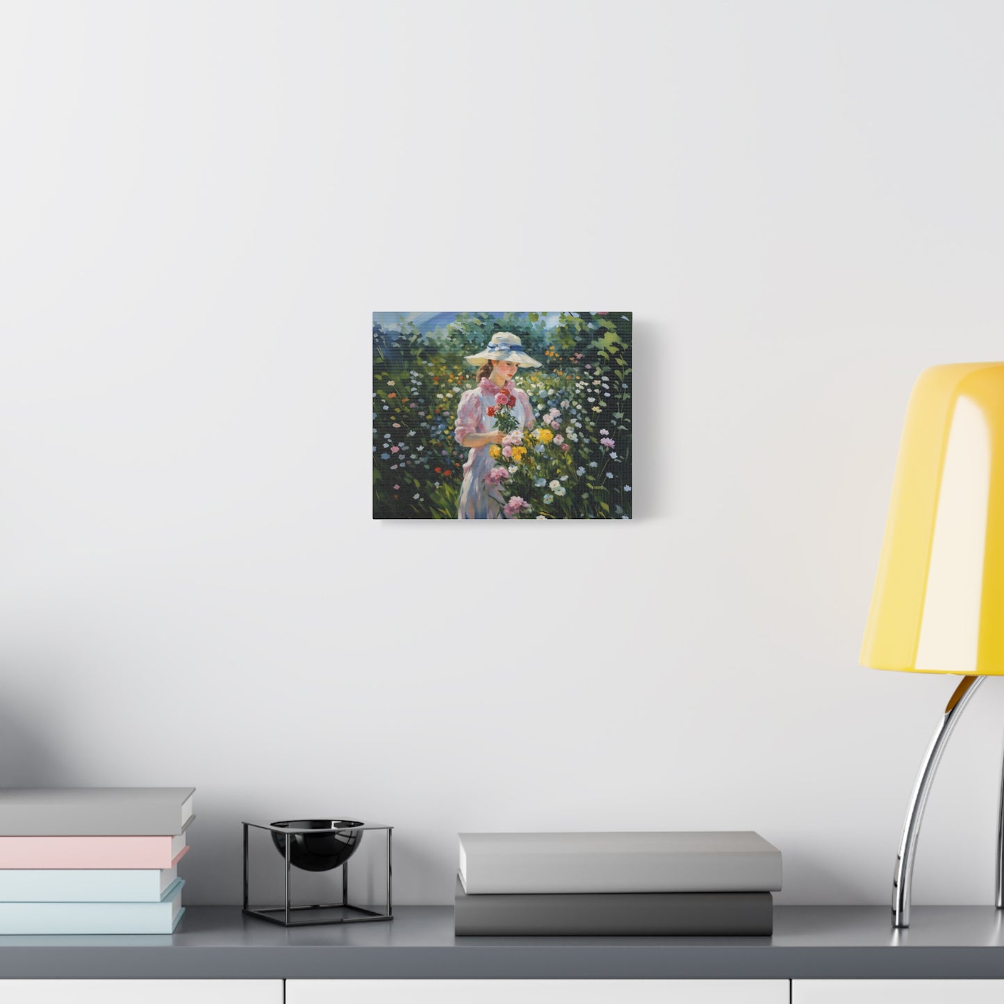 Canvas Art - Monet Style Floral Serenity with Elegant Woman and Flower Basket, Stretched Matte 1 25"