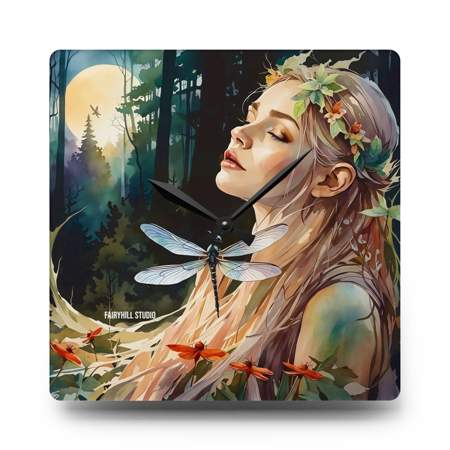 Acrylic Wall Clock - Dragonfly Meditation