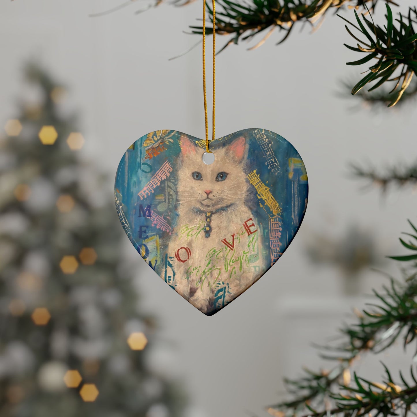 Ceramic Ornaments, Snowy Cat, 2-Side Print