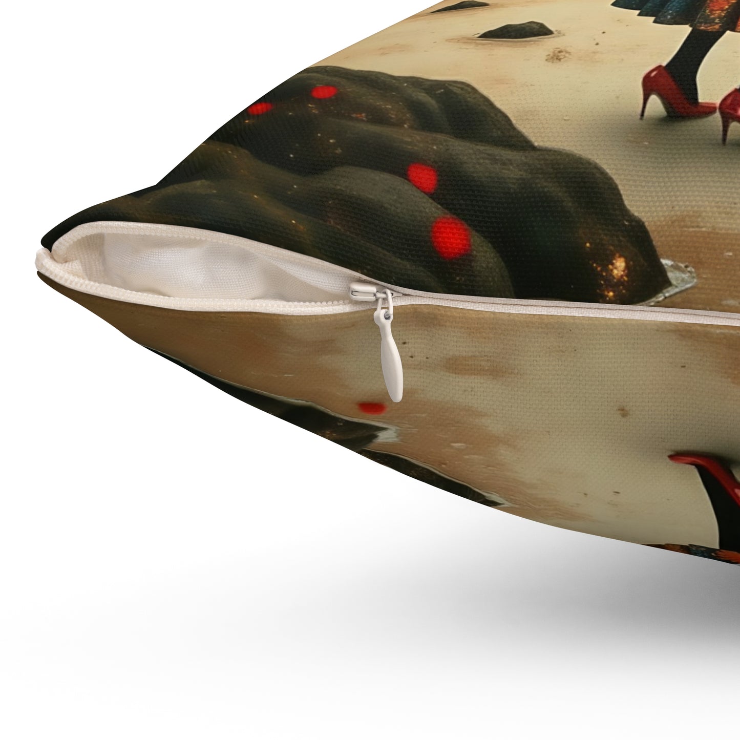 Moonlight  girl with red hat  Square Pillow - by Fairyhill Studio