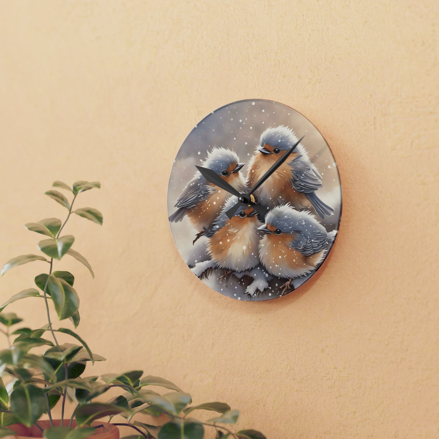 Birds in Winter Acrylic Wall Clock