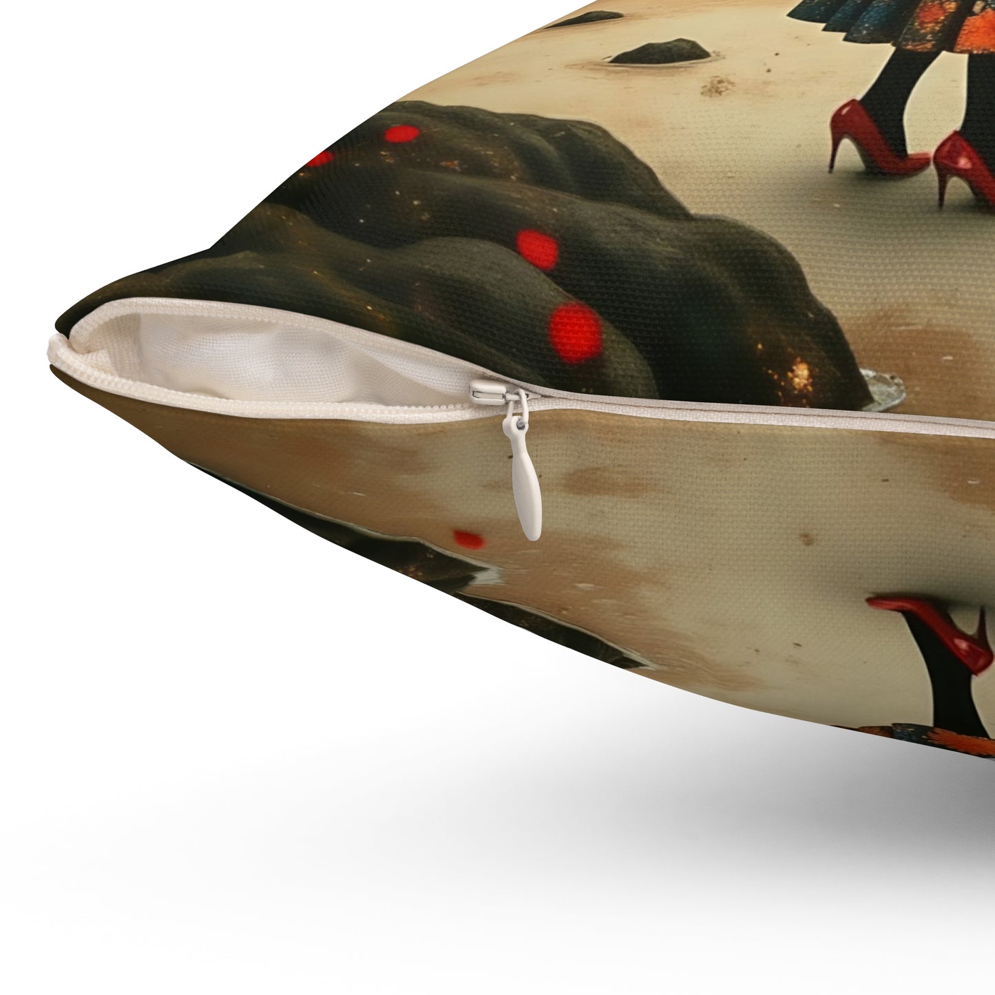 Moonlight  girl with red hat  Square Pillow - by Fairyhill Studio