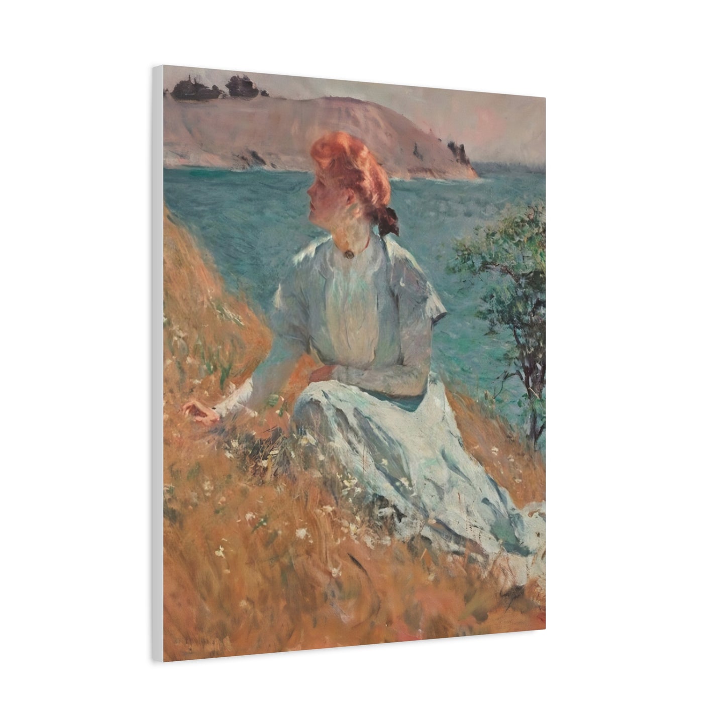 Canvas Art - Monet Style Floral Serenity with Elegant Woman and Flower Basket, Stretched Matte 1 25"