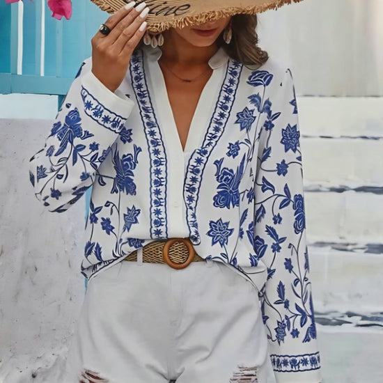 “Boho chic floral top for vacation”